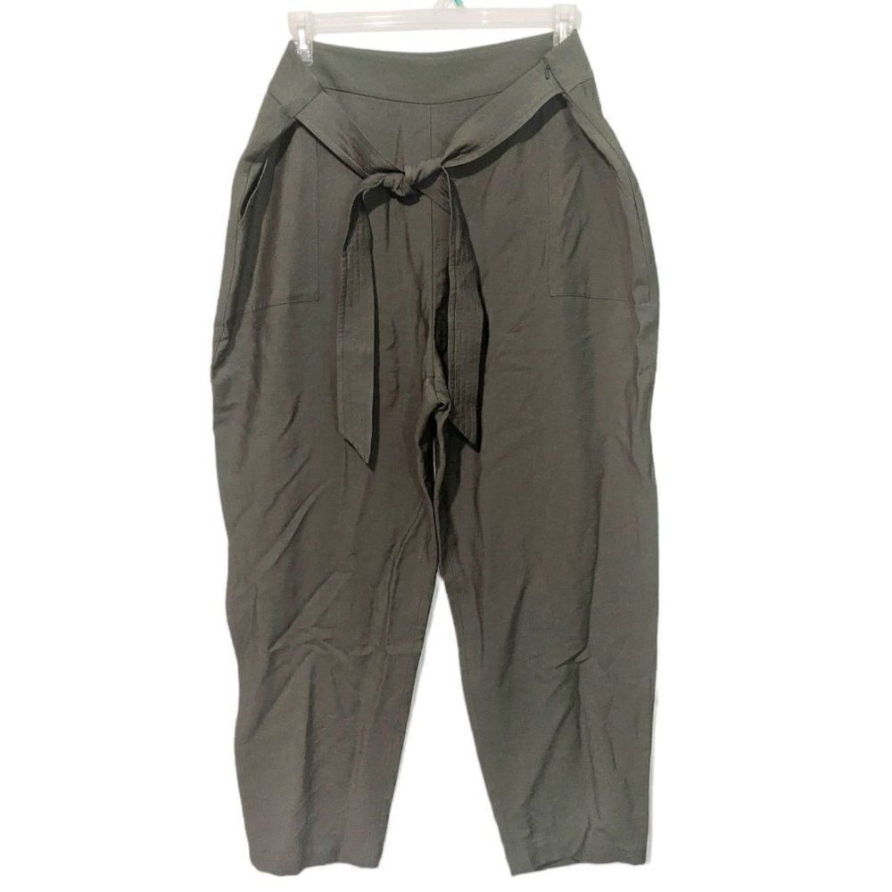 Womens Leith 2X Green Utility Pants High Waist Belt Ankle Length